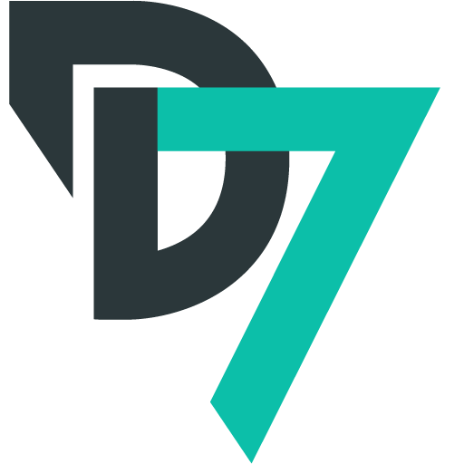 D7 logo: the letter D in black, intertwined with the number 7 in light green.